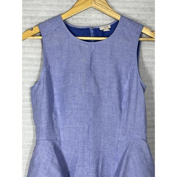 J Crew Peplum Linen Sheath Pencil Dress 4 French Blue Ruffle Career Suiting Work - Picture 3 of 12